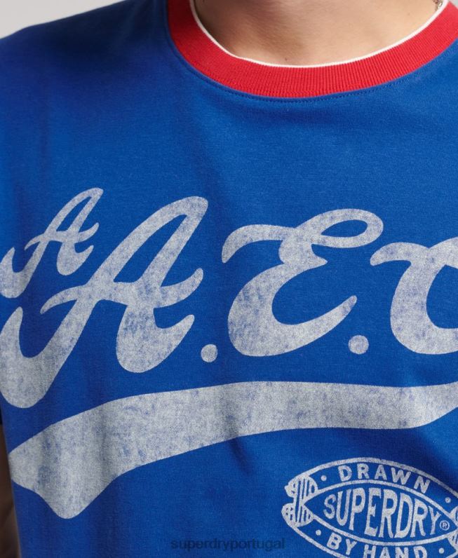 camiseta colegial homens azul roupas Superdry 2208H4961