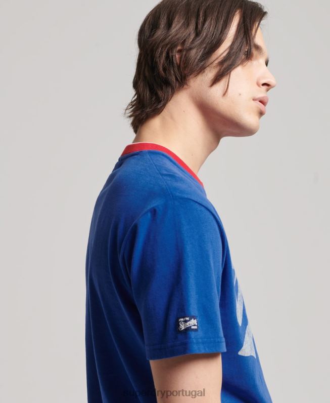camiseta colegial homens azul roupas Superdry 2208H4961