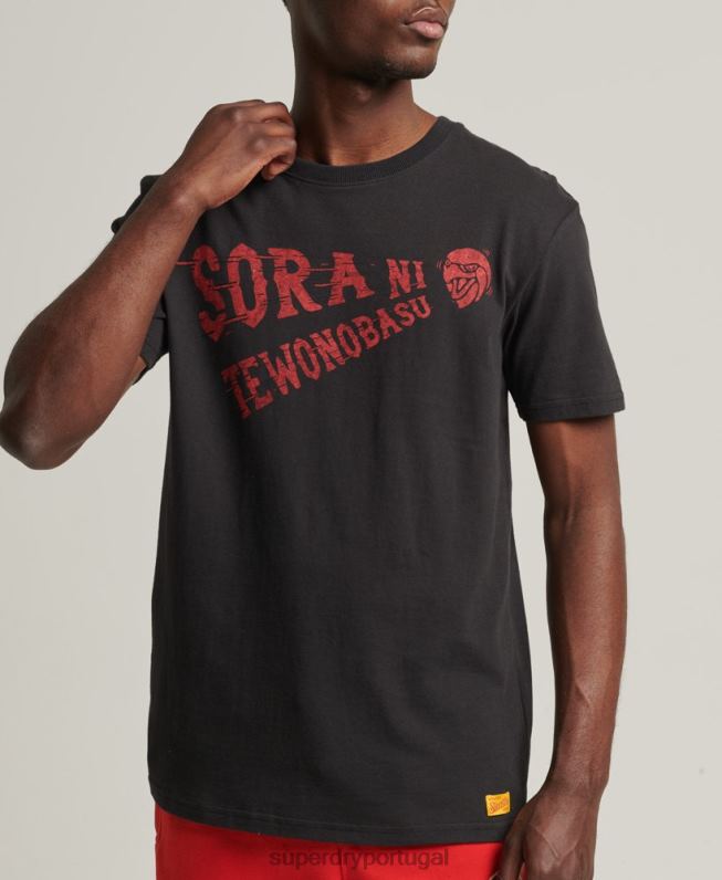 camiseta colegial vintage homens preto roupas Superdry 2208H4950