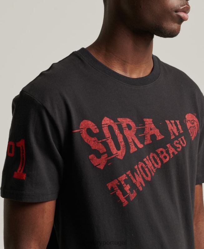 camiseta colegial vintage homens preto roupas Superdry 2208H4950