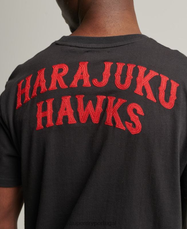 camiseta colegial vintage homens preto roupas Superdry 2208H4950