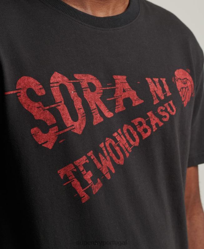 camiseta colegial vintage homens preto roupas Superdry 2208H4950