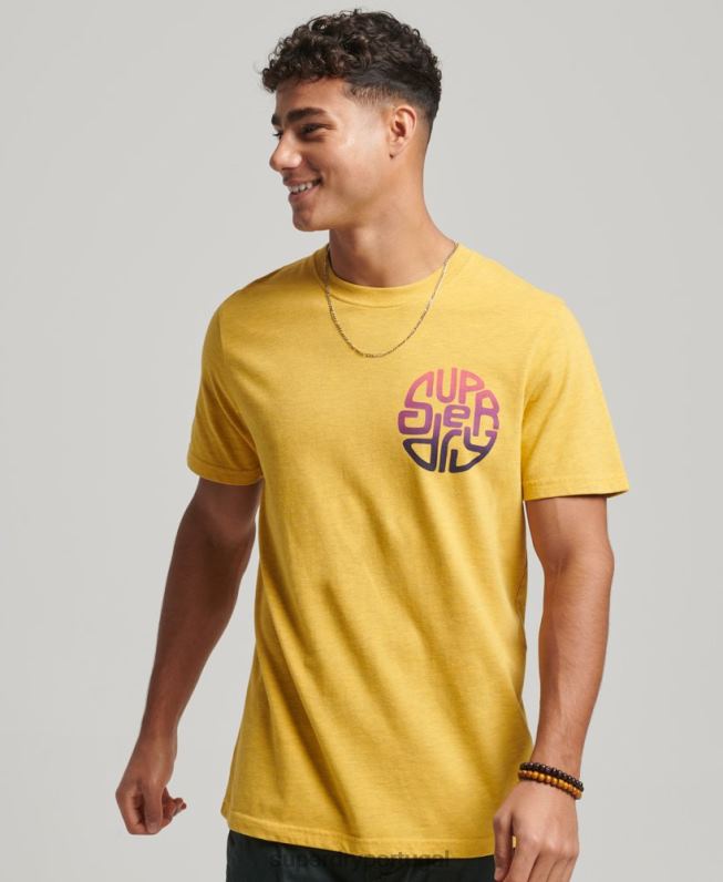 camiseta com adesivo de viagem vintage homens amarelo roupas Superdry 2208H22
