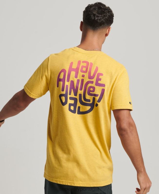 camiseta com adesivo de viagem vintage homens amarelo roupas Superdry 2208H22