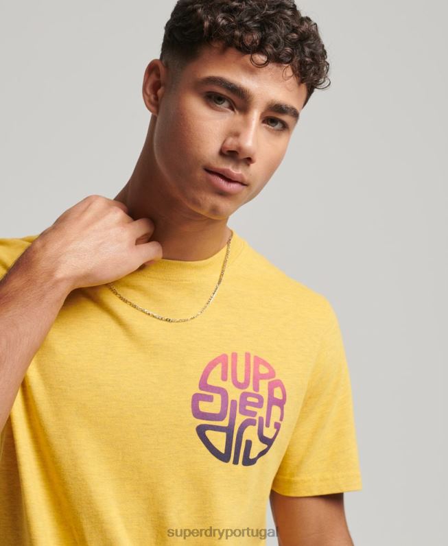 camiseta com adesivo de viagem vintage homens amarelo roupas Superdry 2208H22