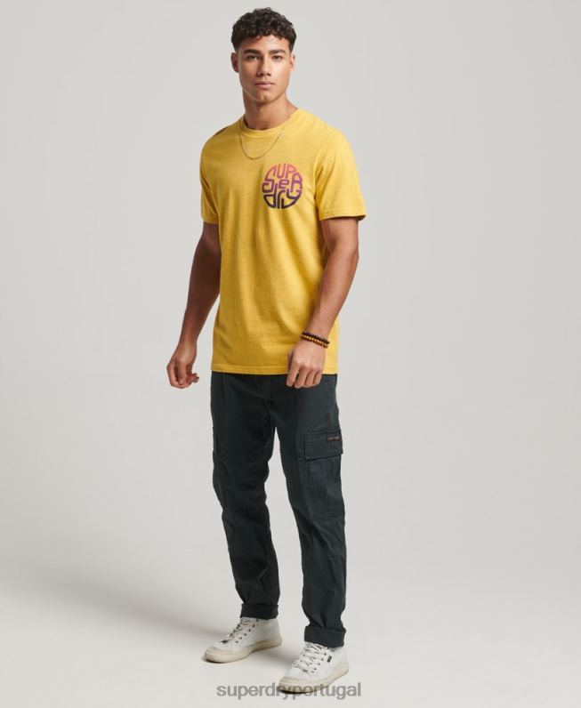 camiseta com adesivo de viagem vintage homens amarelo roupas Superdry 2208H22