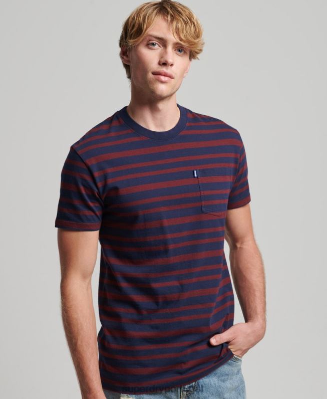 camiseta com listras de logo essencial de algodão orgânico homens marinha roupas Superdry 2208H4825