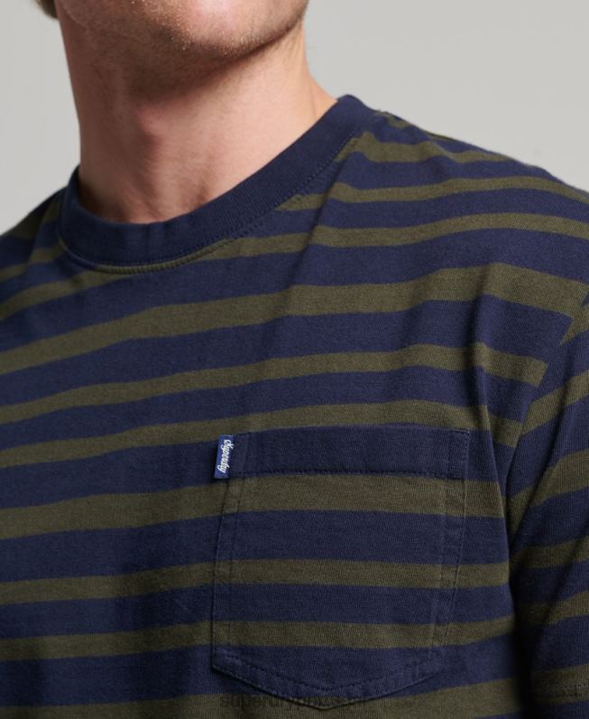 camiseta com listras de logo essencial de algodão orgânico homens marinha roupas Superdry 2208H4906
