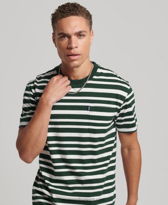 camiseta com listras de logo essencial de algodão orgânico homens preto roupas Superdry 2208H4827