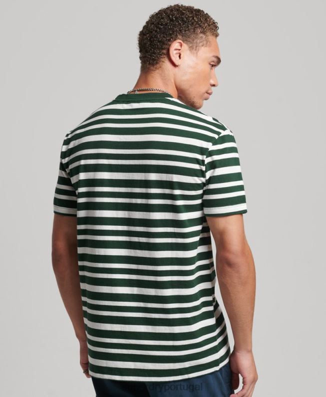 camiseta com listras de logo essencial de algodão orgânico homens preto roupas Superdry 2208H4827