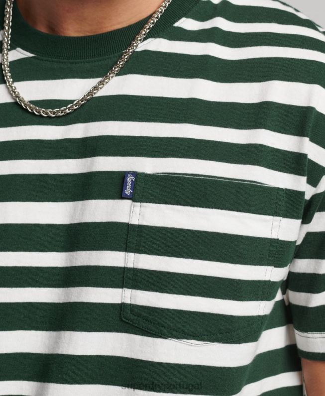 camiseta com listras de logo essencial de algodão orgânico homens preto roupas Superdry 2208H4827