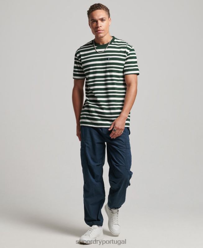 camiseta com listras de logo essencial de algodão orgânico homens preto roupas Superdry 2208H4827