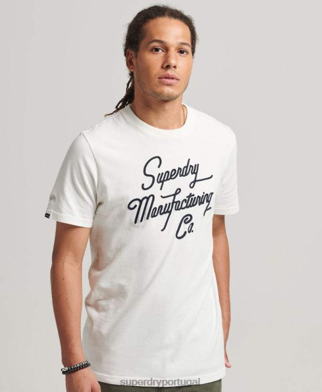 camiseta com logo bordado homens creme roupas Superdry 2208H4851