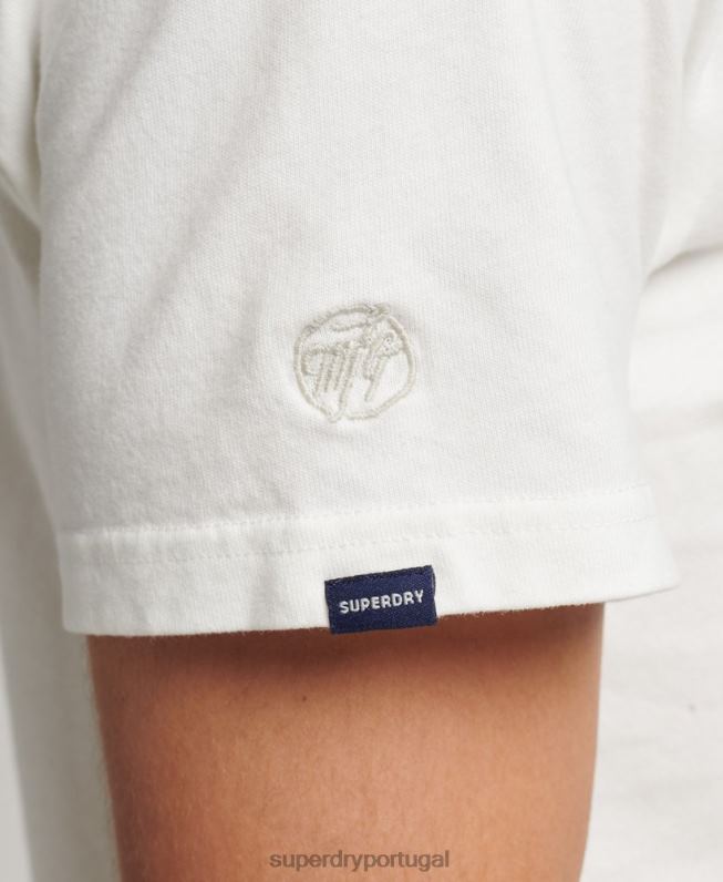 camiseta com logo bordado homens creme roupas Superdry 2208H4851