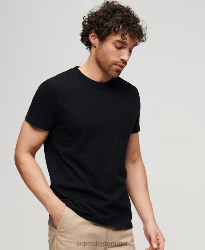 camiseta com logo essencial de algodão orgânico homens preto roupas Superdry 2208H3