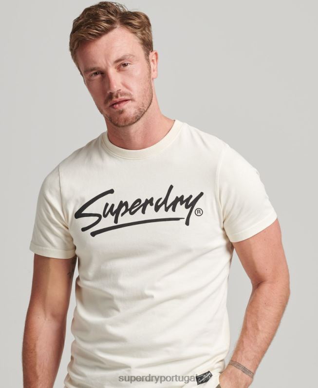 camiseta com logotipo do centro da cidade dos anos 80 homens creme roupas Superdry 2208H4897