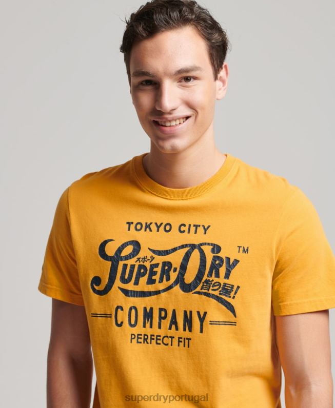 camiseta da faculdade estilo script homens amarelo roupas Superdry 2208H4948