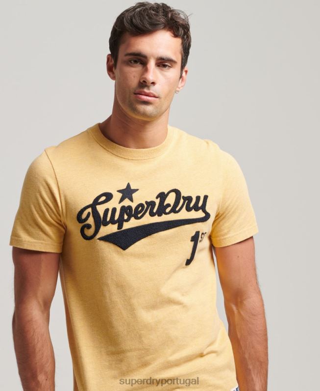 camiseta da faculdade estilo script vintage homens amarelo roupas Superdry 2208H4922
