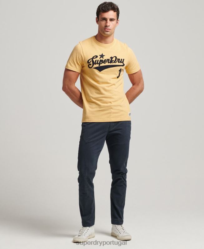 camiseta da faculdade estilo script vintage homens amarelo roupas Superdry 2208H4922