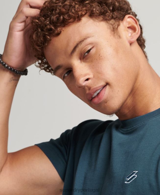 camiseta de ajuste solto com logo essencial de algodão orgânico homens azul escuro roupas Superdry 2208H4951