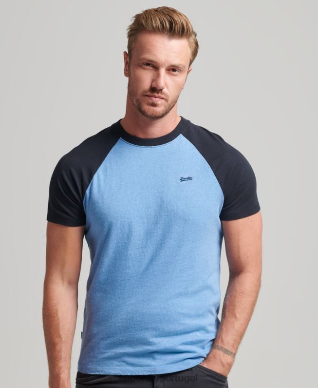 camiseta de beisebol com logotipo essencial de algodão orgânico homens azul roupas Superdry 2208H4907