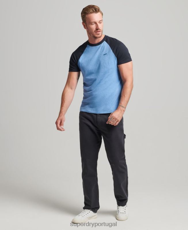 camiseta de beisebol com logotipo essencial de algodão orgânico homens azul roupas Superdry 2208H4907