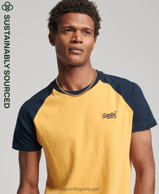 camiseta de beisebol de algodão orgânico homens amarelo roupas Superdry 2208H4805