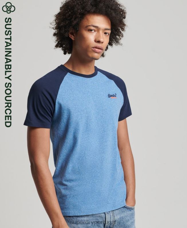 camiseta de beisebol de algodão orgânico homens azul roupas Superdry 2208H4924