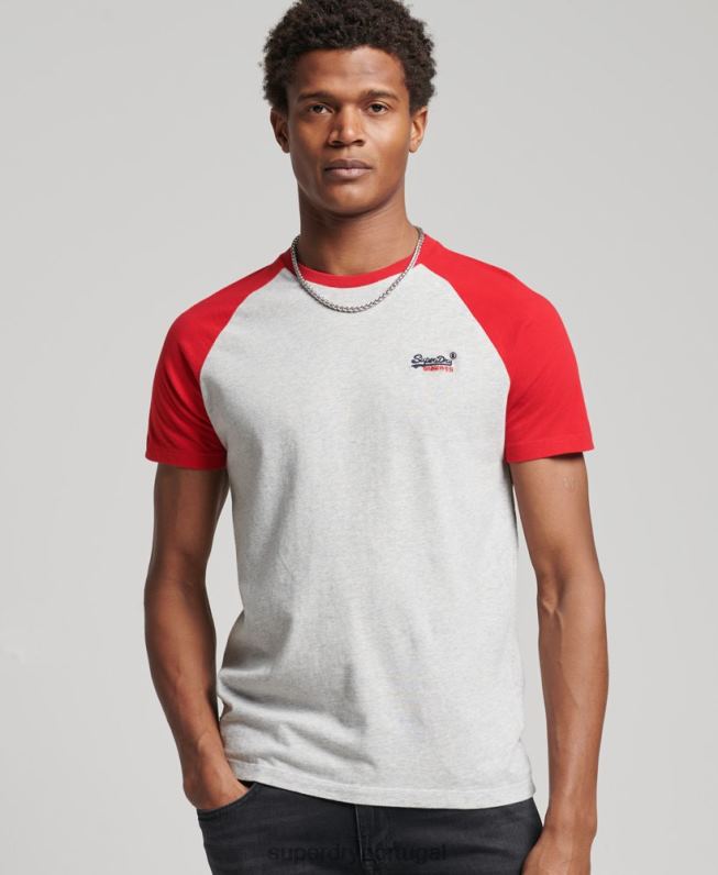 camiseta de beisebol de algodão orgânico homens cinza claro roupas Superdry 2208H4870