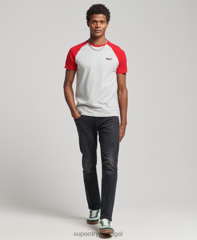 camiseta de beisebol de algodão orgânico homens cinza claro roupas Superdry 2208H4870