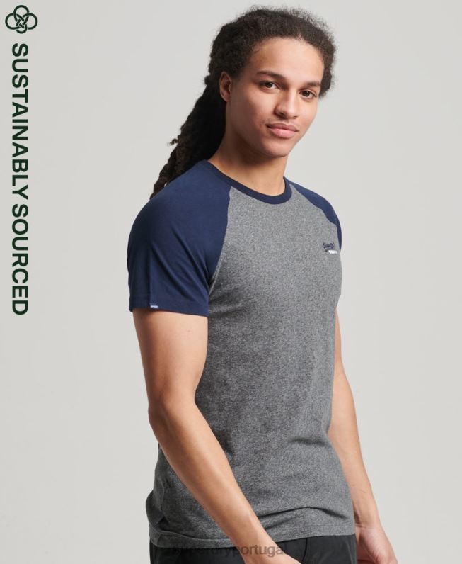 camiseta de beisebol de algodão orgânico homens cinza escuro roupas Superdry 2208H4858