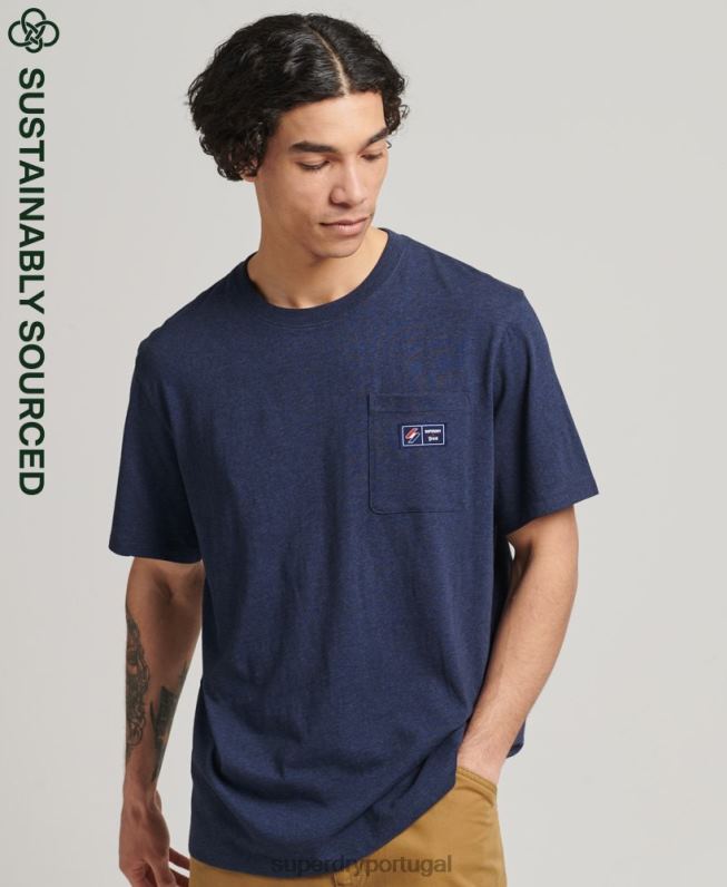 camiseta de bolso com logotipo de algodão orgânico homens azul roupas Superdry 2208H4818