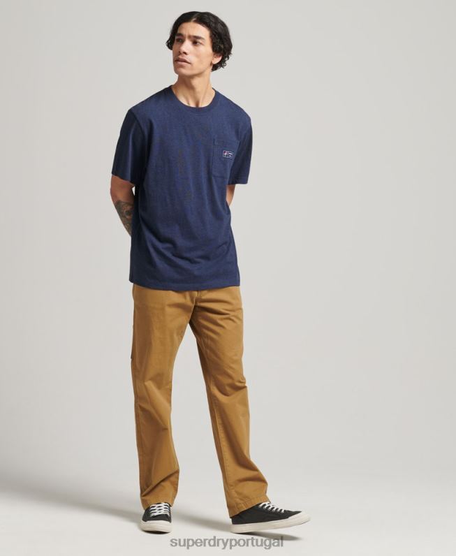 camiseta de bolso com logotipo de algodão orgânico homens azul roupas Superdry 2208H4818