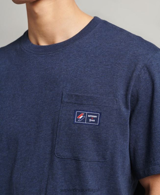 camiseta de bolso com logotipo de algodão orgânico homens azul roupas Superdry 2208H4818