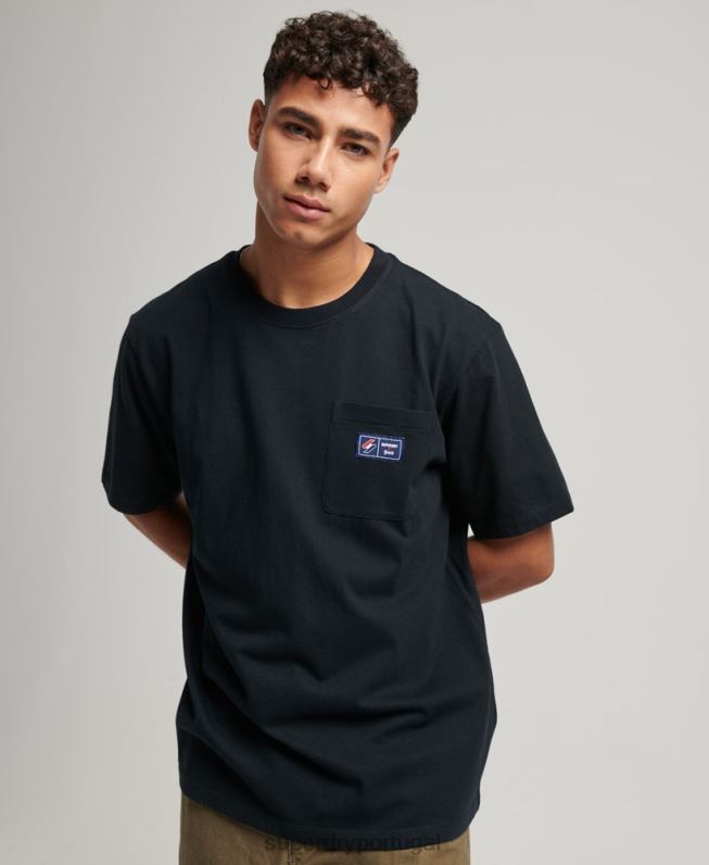 camiseta de bolso com logotipo de algodão orgânico homens preto roupas Superdry 2208H4891