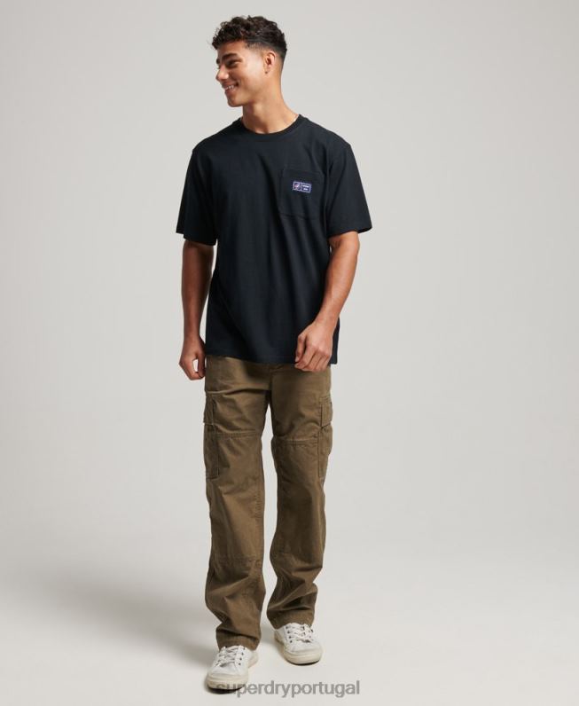 camiseta de bolso com logotipo de algodão orgânico homens preto roupas Superdry 2208H4891