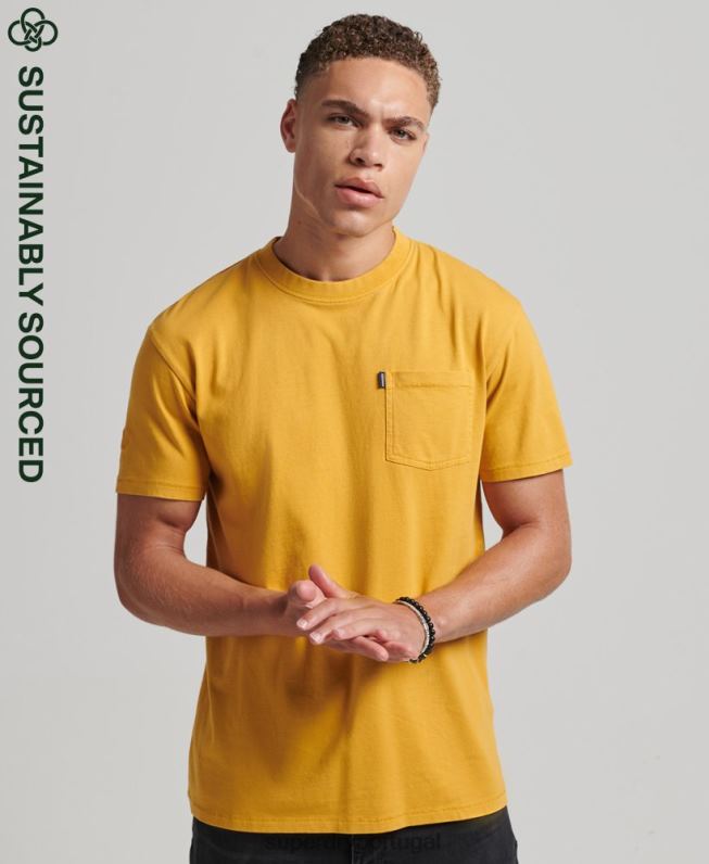 camiseta de bolso de algodão orgânico homens amarelo roupas Superdry 2208H4806