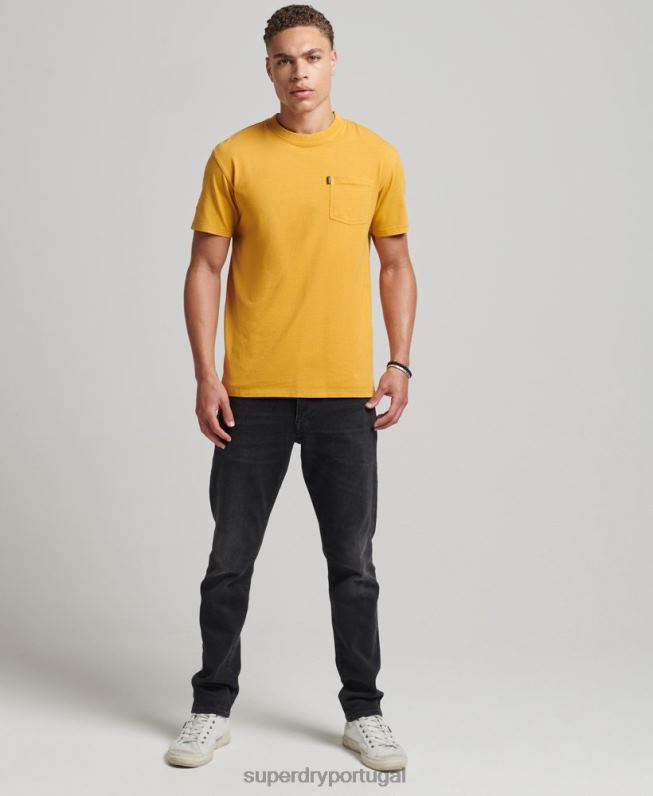 camiseta de bolso de algodão orgânico homens amarelo roupas Superdry 2208H4806