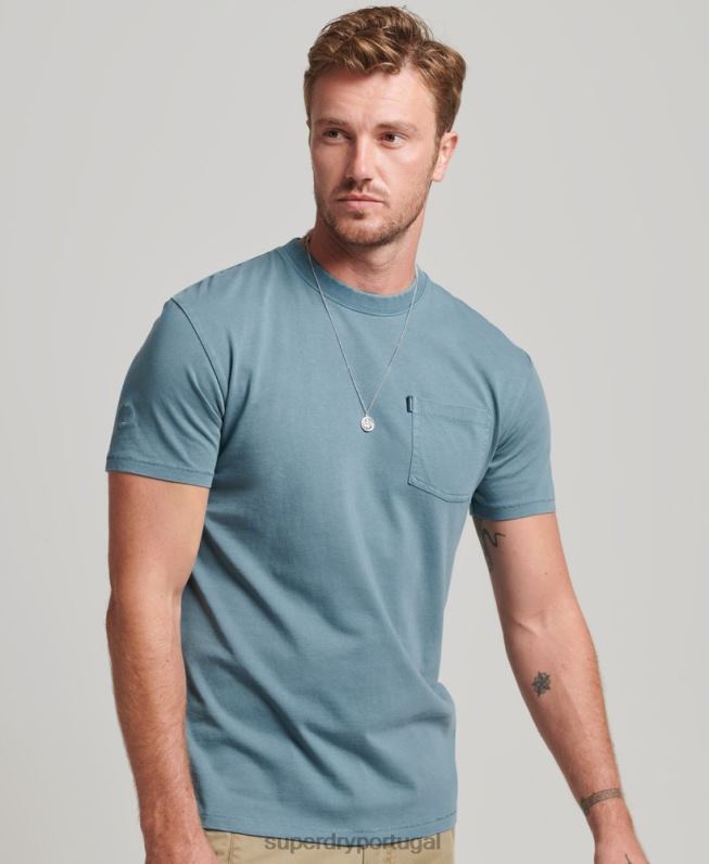 camiseta de bolso de algodão orgânico homens azul roupas Superdry 2208H4814