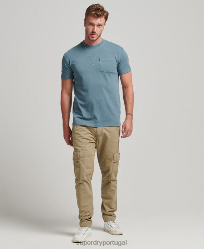 camiseta de bolso de algodão orgânico homens azul roupas Superdry 2208H4814