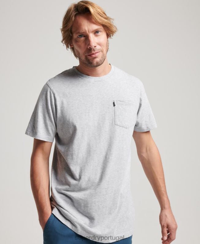 camiseta de bolso de algodão orgânico homens cinza claro roupas Superdry 2208H4800