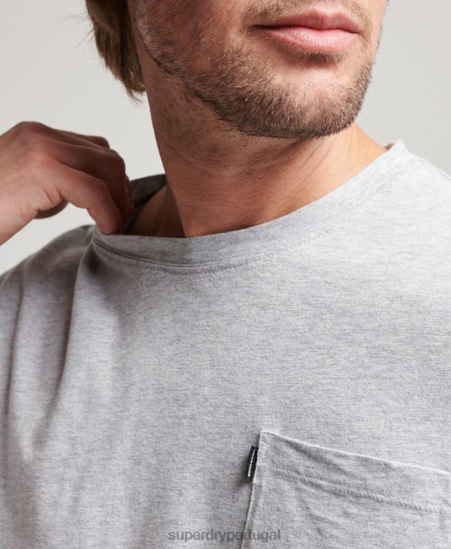 camiseta de bolso de algodão orgânico homens cinza claro roupas Superdry 2208H4800