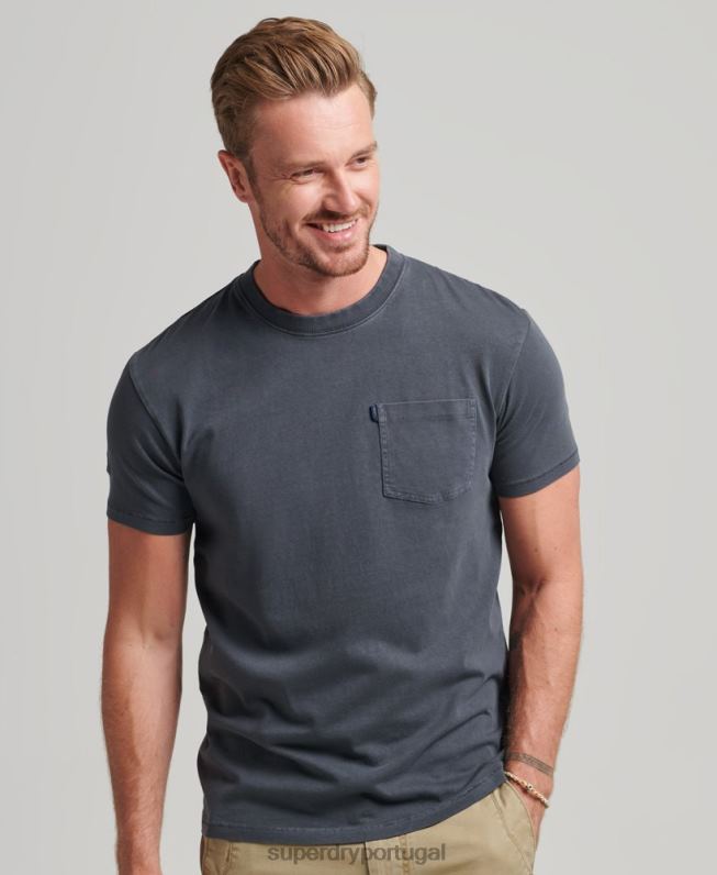 camiseta de bolso de algodão orgânico homens cinza escuro roupas Superdry 2208H4938