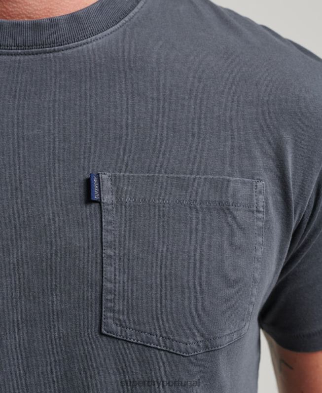 camiseta de bolso de algodão orgânico homens cinza escuro roupas Superdry 2208H4938