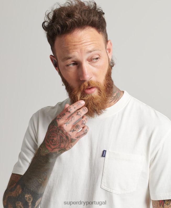 camiseta de bolso de algodão orgânico homens creme roupas Superdry 2208H4798