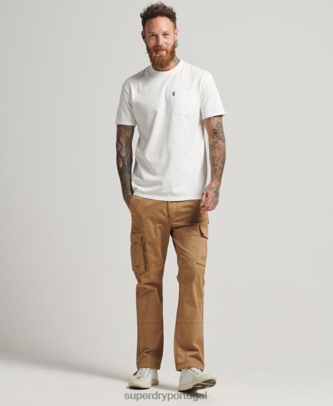 camiseta de bolso de algodão orgânico homens creme roupas Superdry 2208H4798