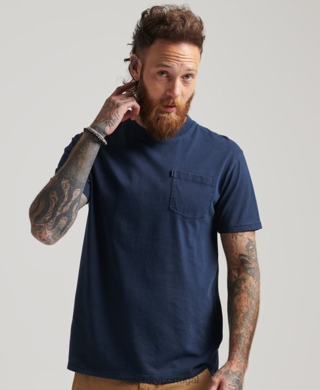 camiseta de bolso de algodão orgânico homens marinha roupas Superdry 2208H4812