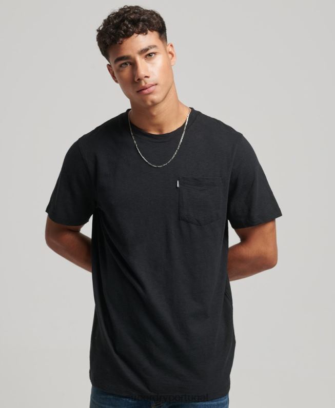 camiseta de bolso de algodão orgânico homens preto roupas Superdry 2208H4931