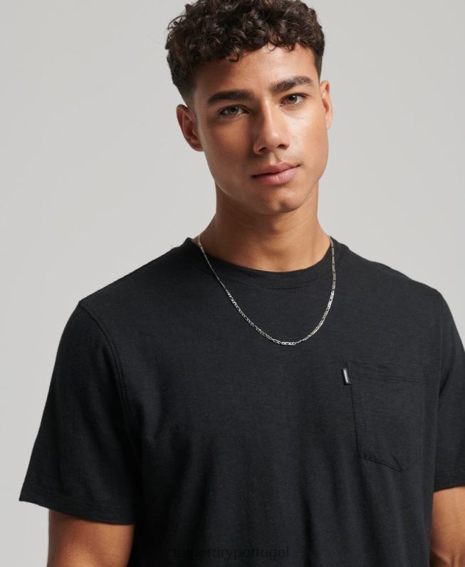 camiseta de bolso de algodão orgânico homens preto roupas Superdry 2208H4931