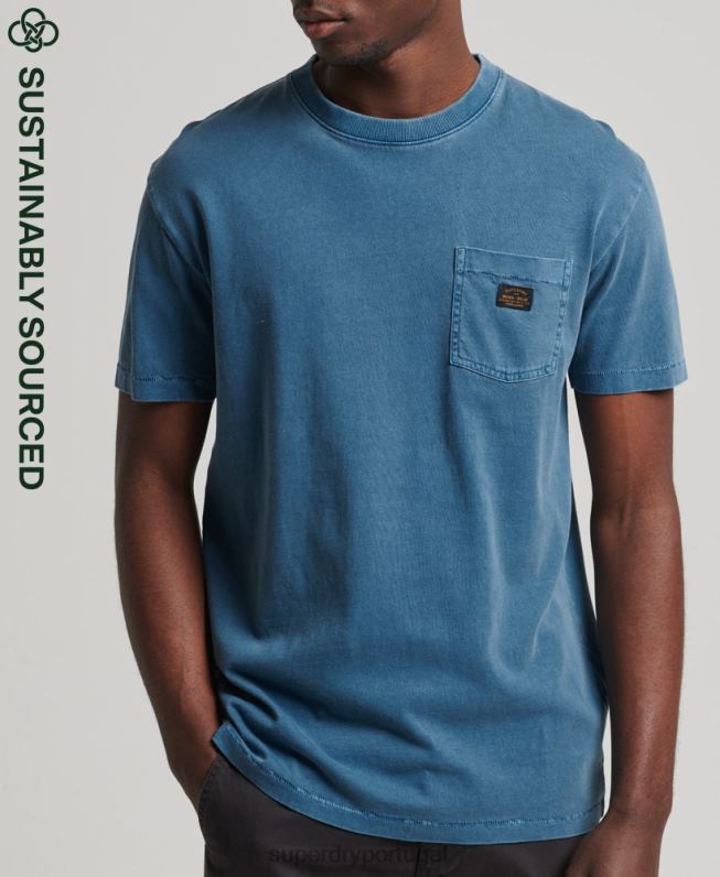 camiseta de bolso de algodão orgânico vintage workwear homens azul roupas Superdry 2208H4956
